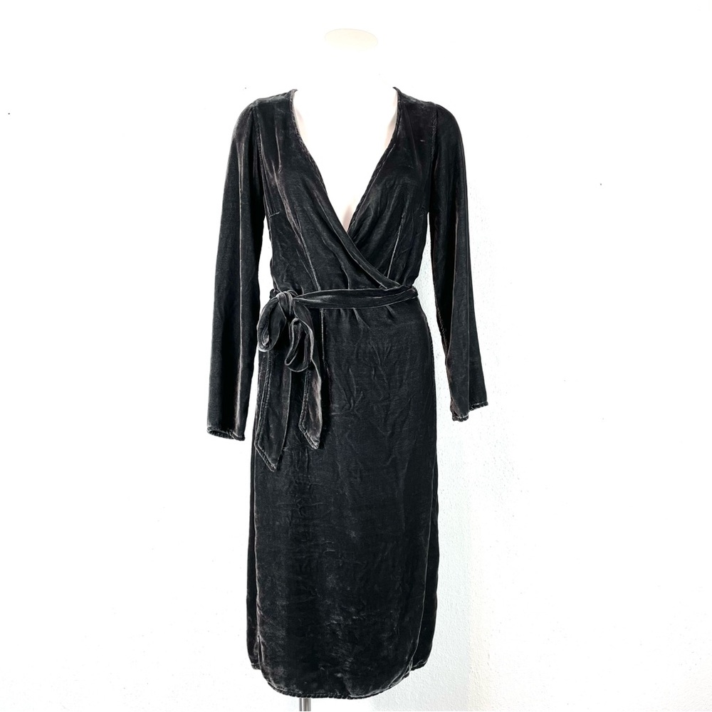CP Shades Dark Gray Velvet Silk Blend Long Sleeve Wrap Dress Size XS